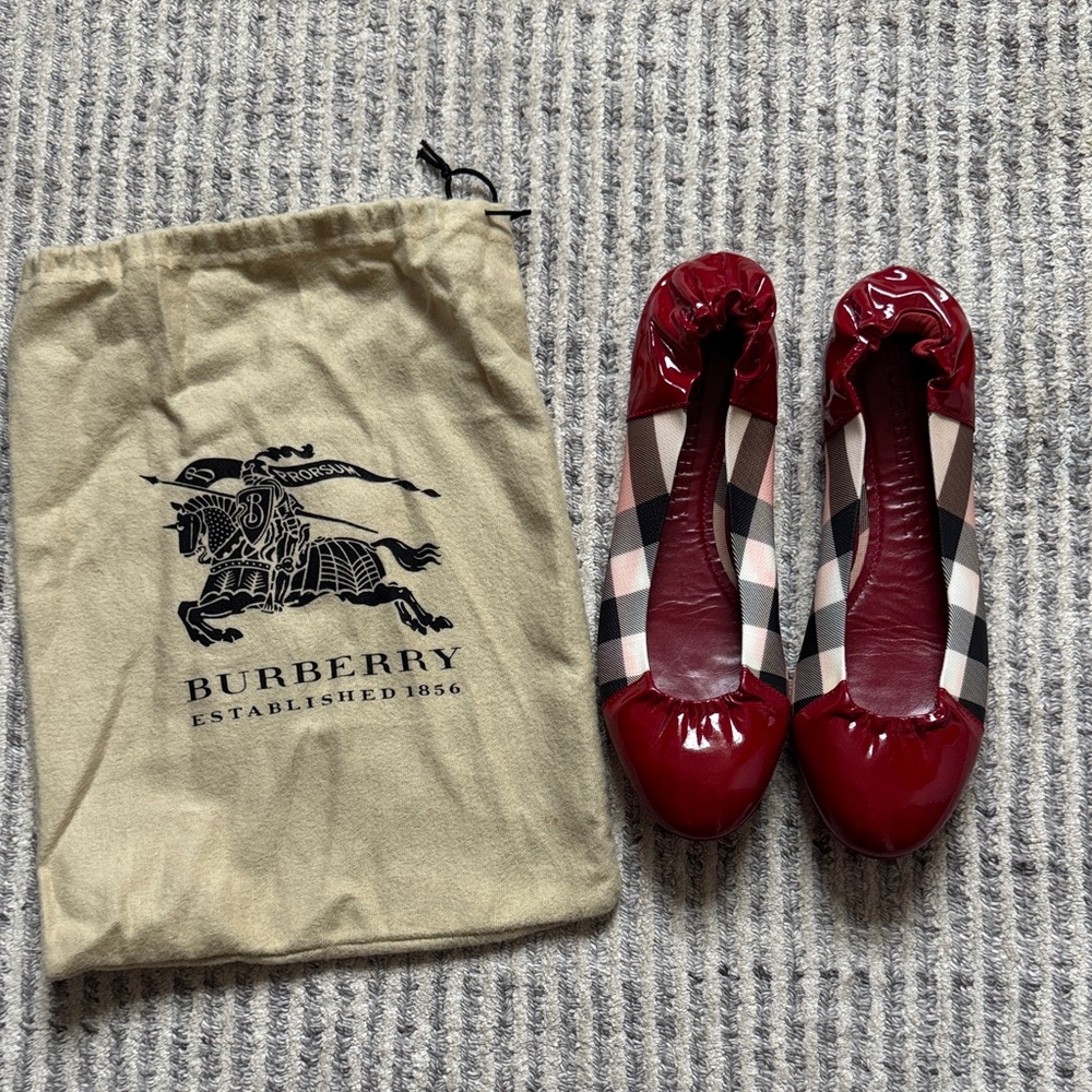Burberry Red and Black Checkered Flats